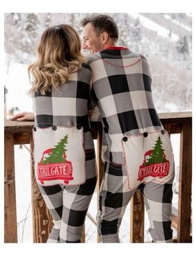 Lazy One 100% Cotton Preshrunk Plaid Tailgate Onesie PJs Unisex Button Down L